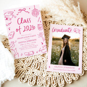 Modern Hand Drawn Class of 2026 Graduation Party Invitation