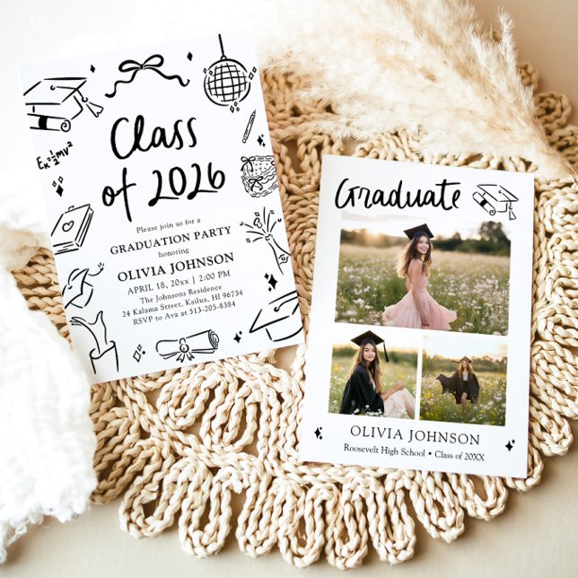 Modern Hand Drawn Class of 2026 Graduation Party Invitation (Modern Hand Drawn Class of 2026 Graduation Party Invitation)