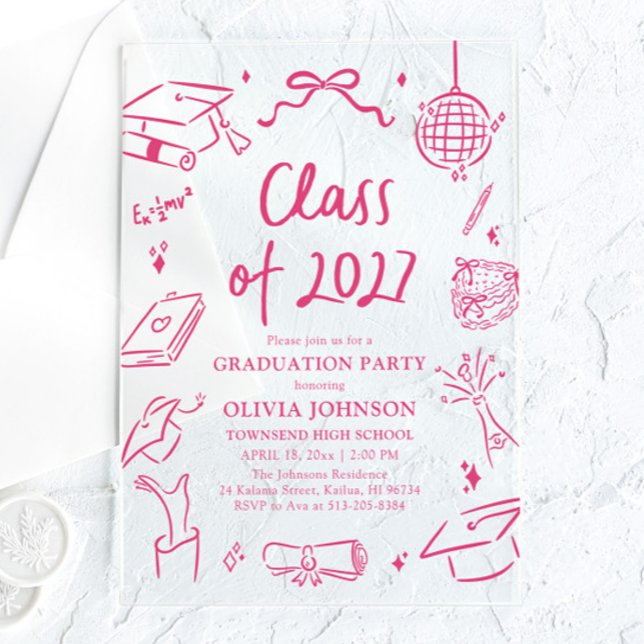 Modern Hand Drawn Class of 2027 Graduation Party Acrylic Invitations (Modern Hand Drawn Class of 2027 Graduation Party Acrylic Invitations)
