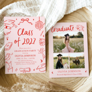 Modern Hand Drawn Class of 2027 Graduation Party Invitation