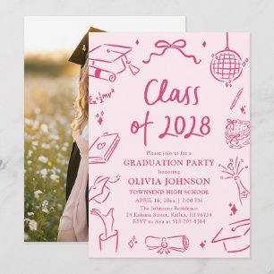 Modern Hand Drawn Class of 2028 Graduation Party Invitation
