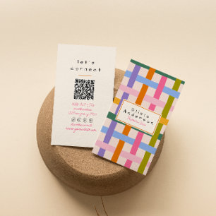 Modern Hand Drawn Colourful Chequered QR Code Business Card