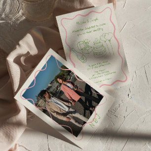 Modern Hand Drawn Colourful Photo Trendy Wedding   Invitation