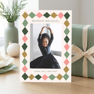 Modern Hand Drawn Diamond Frame Christmas Photo Holiday Card