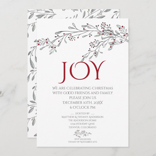 Modern Hand Drawn Doodle Mistletoe Christmas Party Invitation (Front/Back)