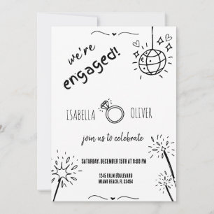 Modern Hand Drawn Engagement Party Invitation