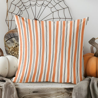 Modern Hand Drawn Fall Orange and Black Striped Cushion