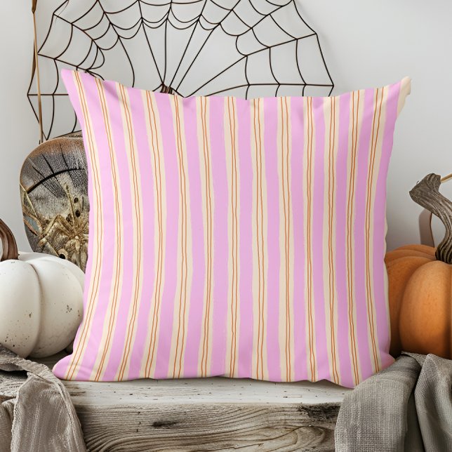 Modern Hand Drawn Fall Orange and Purple Striped Cushion (Creator Uploaded)
