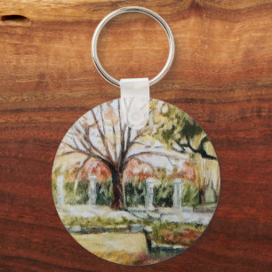 Modern hand-drawn fall park nature tree and grass key ring