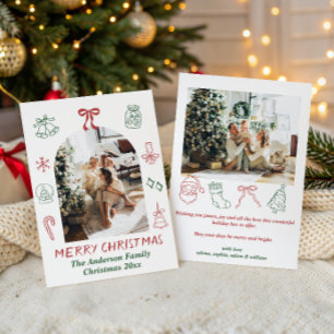 Modern Hand Drawn Family Photo Merry Christmas Holiday Card