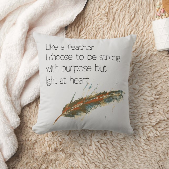 Modern Hand-drawn Feather with Strength Quote  Cushion (Blanket)