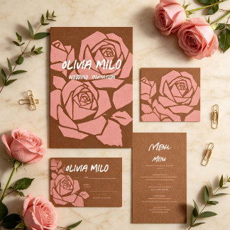 Modern hand-drawn floral wedding invitation