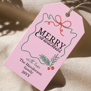 Modern Hand-drawn frame pink Merry Christmas Gift Tags