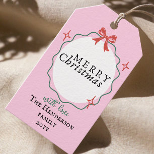 Modern Hand drawn frame ribbon Merry Christmas  Gift Tags