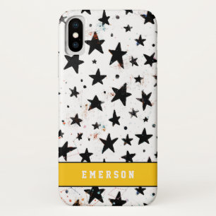 modern hand drawn fun space and stars monochrome iPhone x case