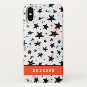 modern hand drawn fun space and stars monochrome iPhone x case