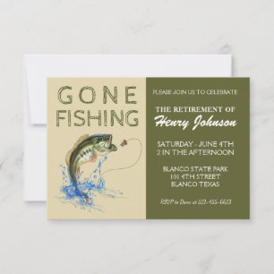 Modern hand drawn Gone Fishing Retirement Invite
