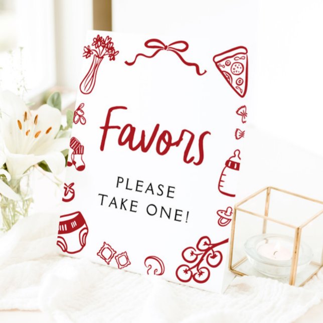 Modern Hand Drawn Italian Pizza Favours Sign (Modern Hand Drawn Italian Pizza Favors Sign)