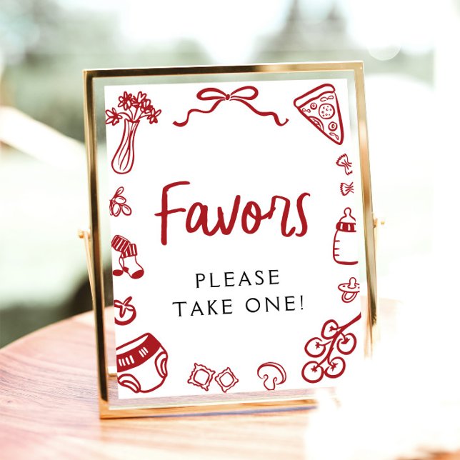Modern Hand Drawn Italian Pizza Favours Sign (Modern Hand Drawn Italian Pizza Favors Sign)