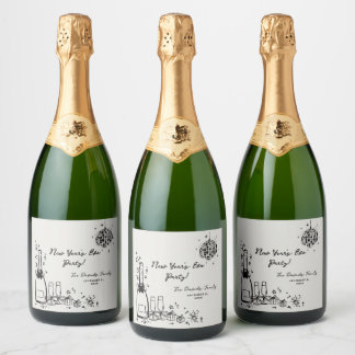 Modern Hand Drawn New Year's Eve Party  Sparkling Wine Label