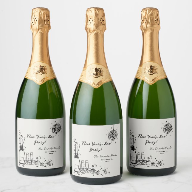 Modern Hand Drawn New Year's Eve Party  Sparkling Wine Label (Bottles)