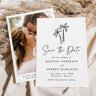 Modern Hand-Drawn Palm Trees Photo Wedding Save The Date