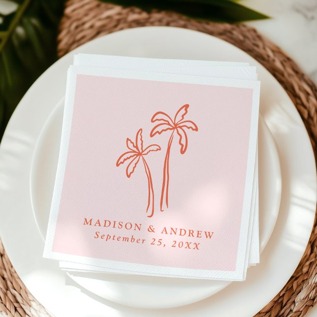 Modern Hand-Drawn Palm Trees Pink Wedding Napkin (Creator Uploaded)