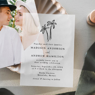 Modern Hand-Drawn Palm Trees Wedding Vellum Invitations