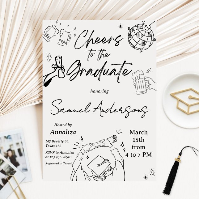 Modern Hand Drawn Photo Graduation Party Invitation (Modern Graduation Announcement Graduation Party Invitation)