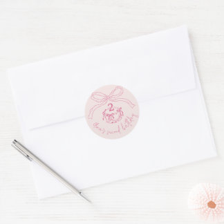 Modern Hand Drawn Pink Bow Cake Birthday Party Classic Round Sticker