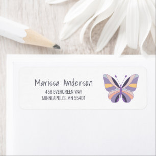 Modern Hand-Drawn Purple Butterfly Return Address Label
