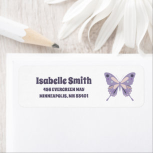 Modern Hand-Drawn Purple Butterfly Return Address Label