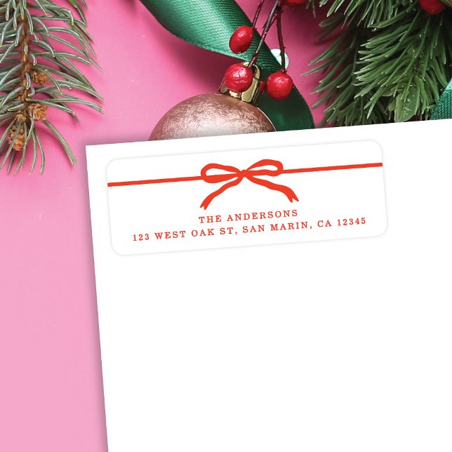 Modern Hand-Drawn Red Bow Christmas Return Address Label (Creator Uploaded)