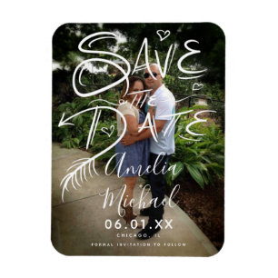 Modern Hand-Drawn Script Heart Save the Date Photo Magnet