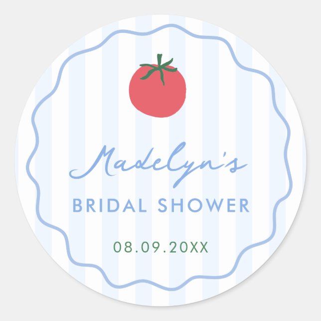 Modern Hand-Drawn Tomato Bridal Shower Favor Classic Round Sticker (Front)