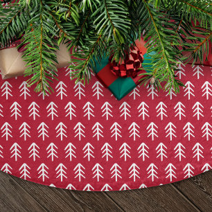 Modern Hand-Drawn Trees Red Brushed Polyester Tree Skirt