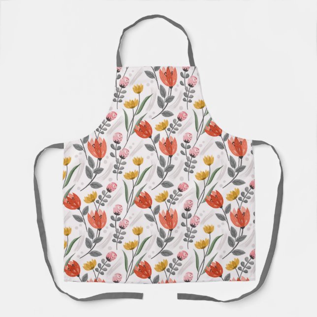 Modern Hand Drawn Tulips Apron (Front)