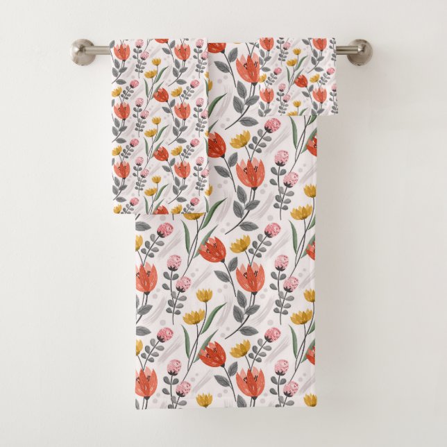 Modern Hand Drawn Tulips Bath Towel Set (Insitu)