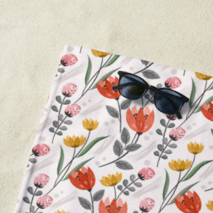 Modern Hand Drawn Tulips Beach Towel