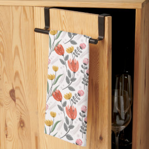 Modern Hand Drawn Tulips Kitchen Towel