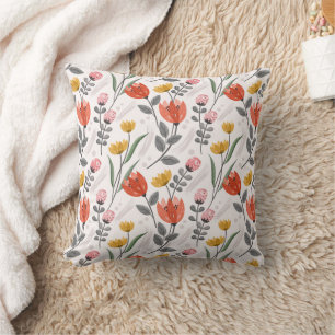 Modern Hand Drawn Tulips Throw Pillow