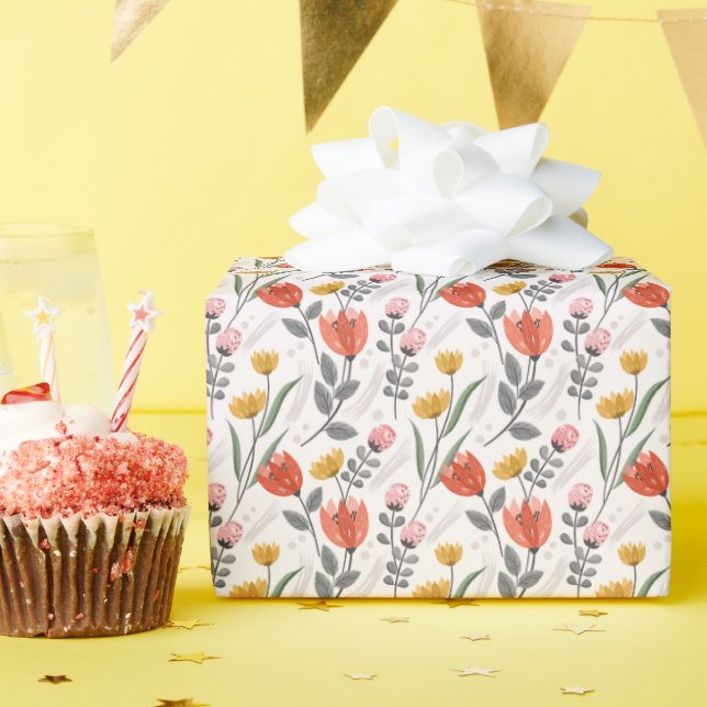 Modern Hand Drawn Tulips Wrapping Paper Roll (Birthday Party)