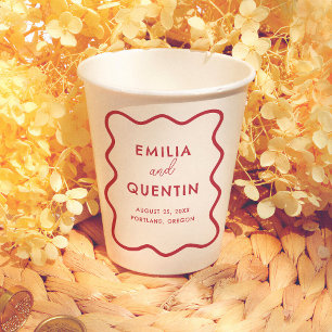 Modern Hand Drawn Wavy Frame Retro Wedding Paper Cups