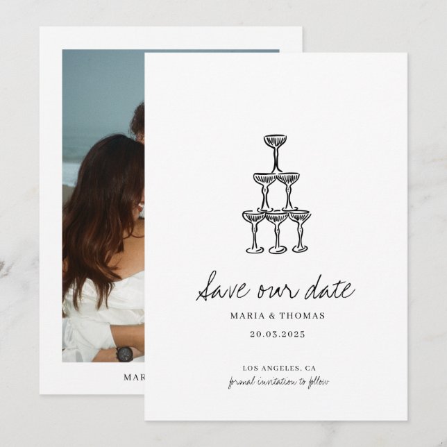 Modern Hand Drawn Wedding Save the Date (Front/Back)