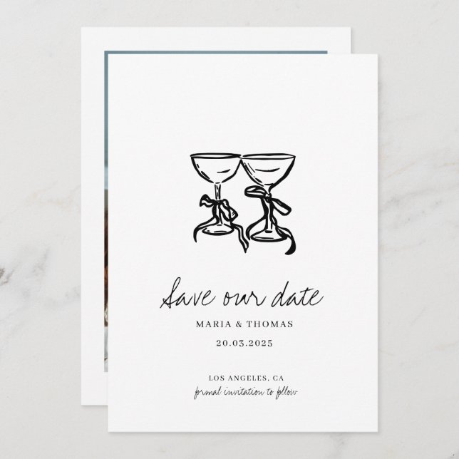 Modern Hand Drawn Wedding Save the Date (Front/Back)
