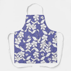 Modern hand-drawn white flowers on a periwinkle apron