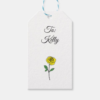 Modern Hand Drawn Yellow Rose Customize Name Gift Tags