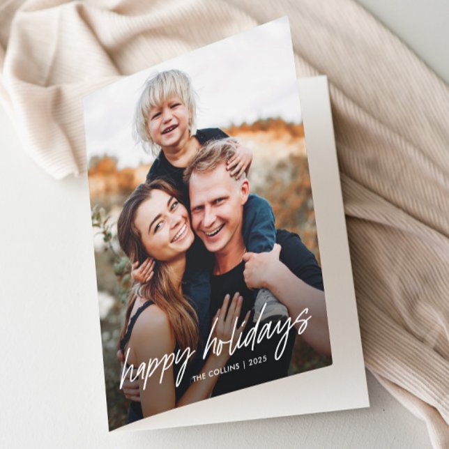 Modern Hand Lettered 2 Photo  Holiday Card (Modern hand written 2 photo holiday cards.)