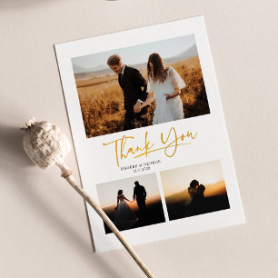 Modern Hand-Lettered 4 Photos Wedding Thank You Card