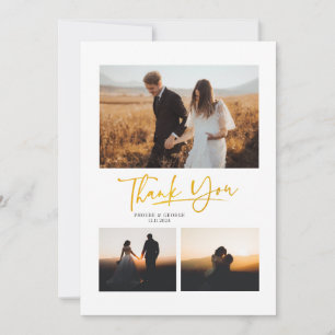 Modern Hand-Lettered 4 Photos Wedding Thank You Card
